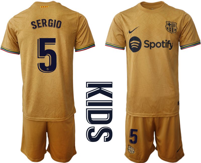 Youth 2022-2023 Club Barcelona away yellow 5 Soccer Jersey
